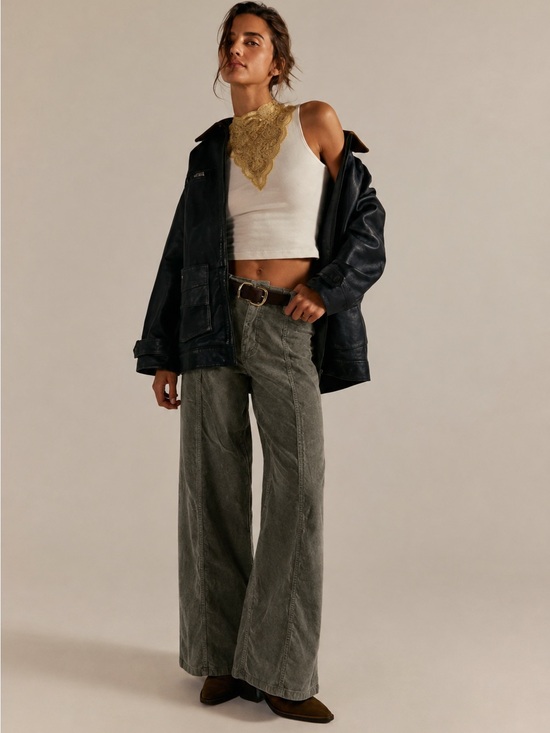 We The Free Denim - NWT We The Free Libre Cord Wide Leg Jeans Olive Green Corduroy 28 Free People